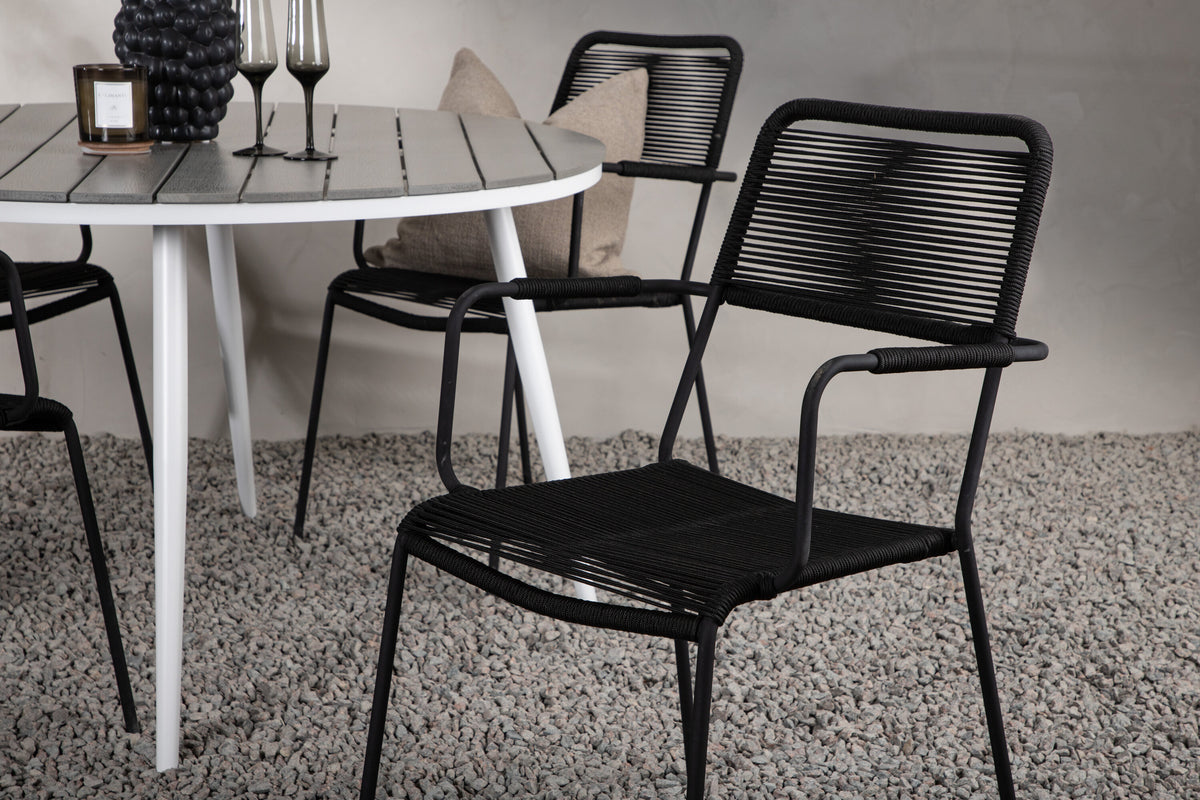 Break Matbord med Lindos Stolarna – Bord: ⌀120 Stol: 66x85x55