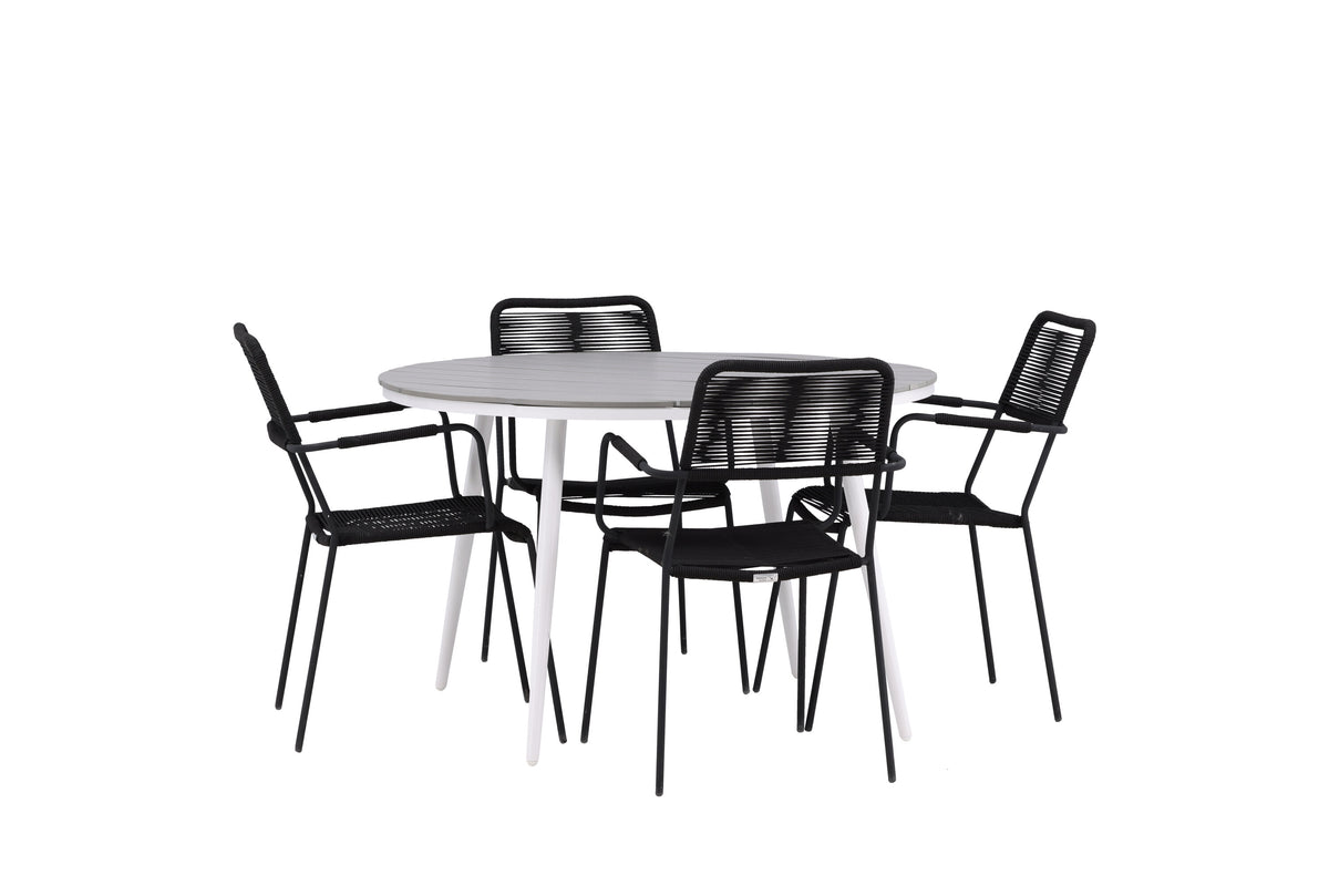 Break Matbord med Lindos Stolarna – Bord: ⌀120 Stol: 66x85x55