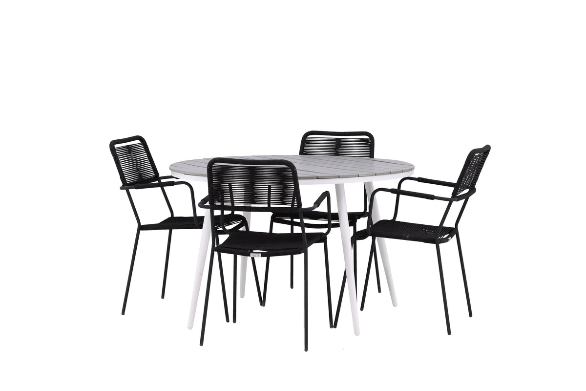Break Matbord med Lindos Stolarna – Bord: ⌀120 Stol: 66x85x55