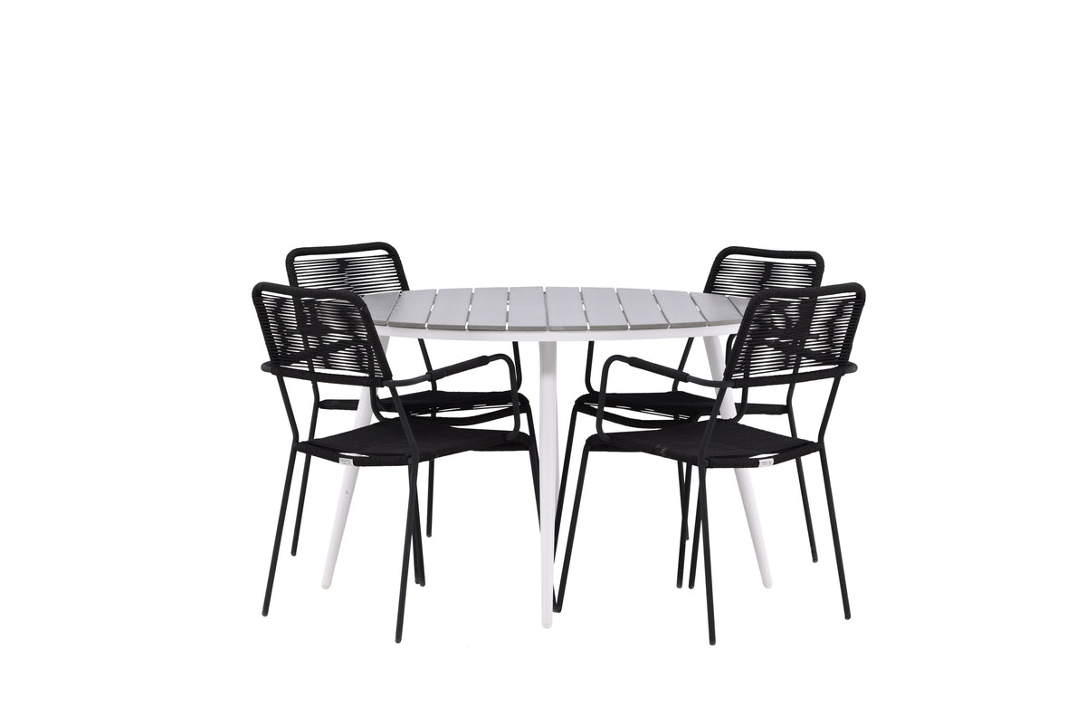 Break Matbord med Lindos Stolarna – Bord: ⌀120 Stol: 66x85x55