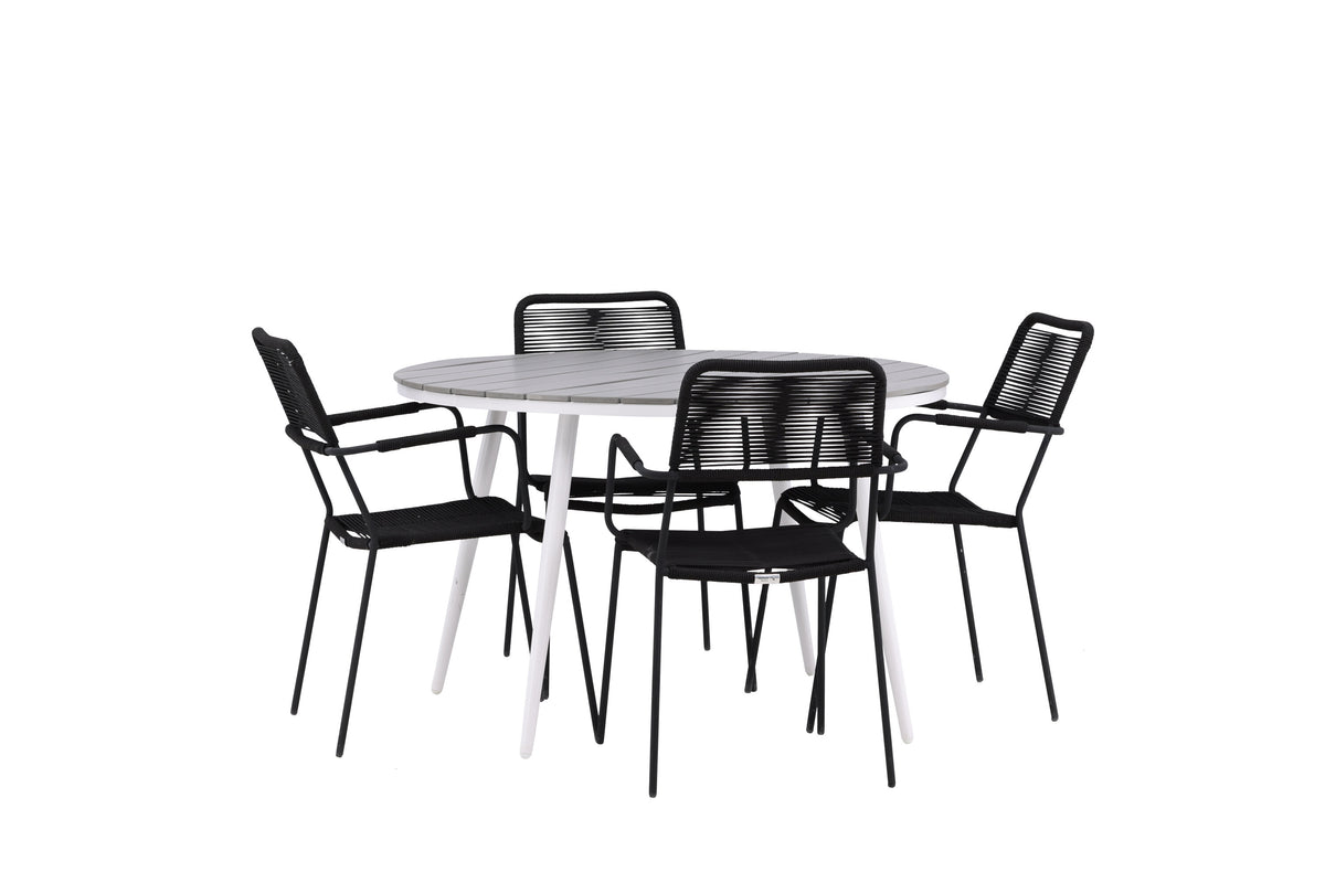 Break Matbord med Lindos Stolarna – Bord: ⌀120 Stol: 66x85x55