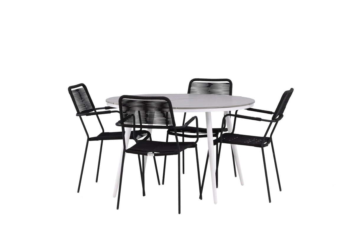 Break Matbord med Lindos Stolarna – Bord: ⌀120 Stol: 66x85x55