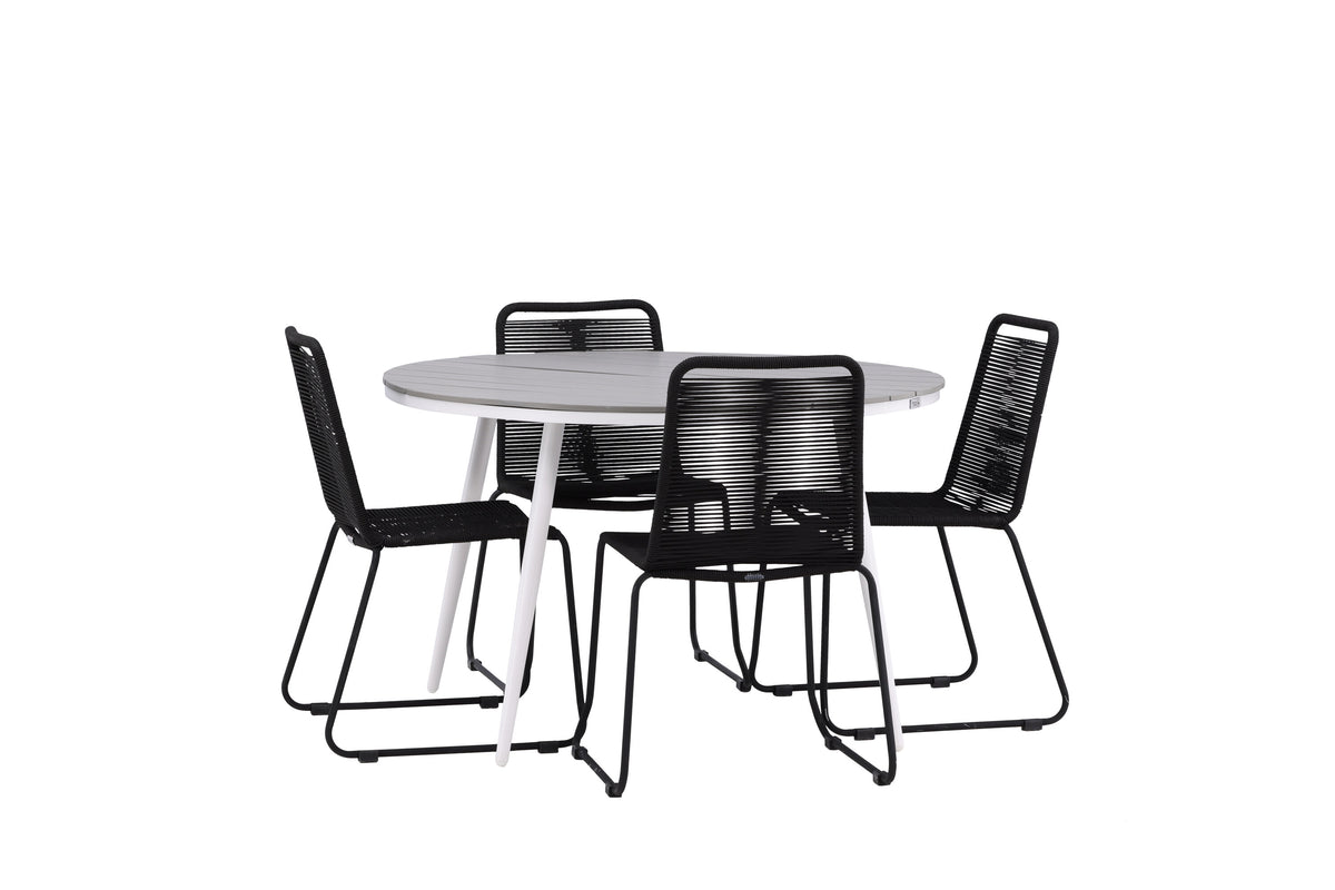 Break Matbord med Lindos Stolarna – Bord: ⌀120 Stol: 59x86x57