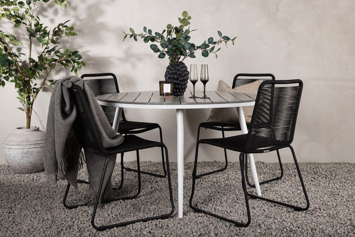 Break Matbord med Lindos Stolarna – Bord: ⌀120 Stol: 59x86x57