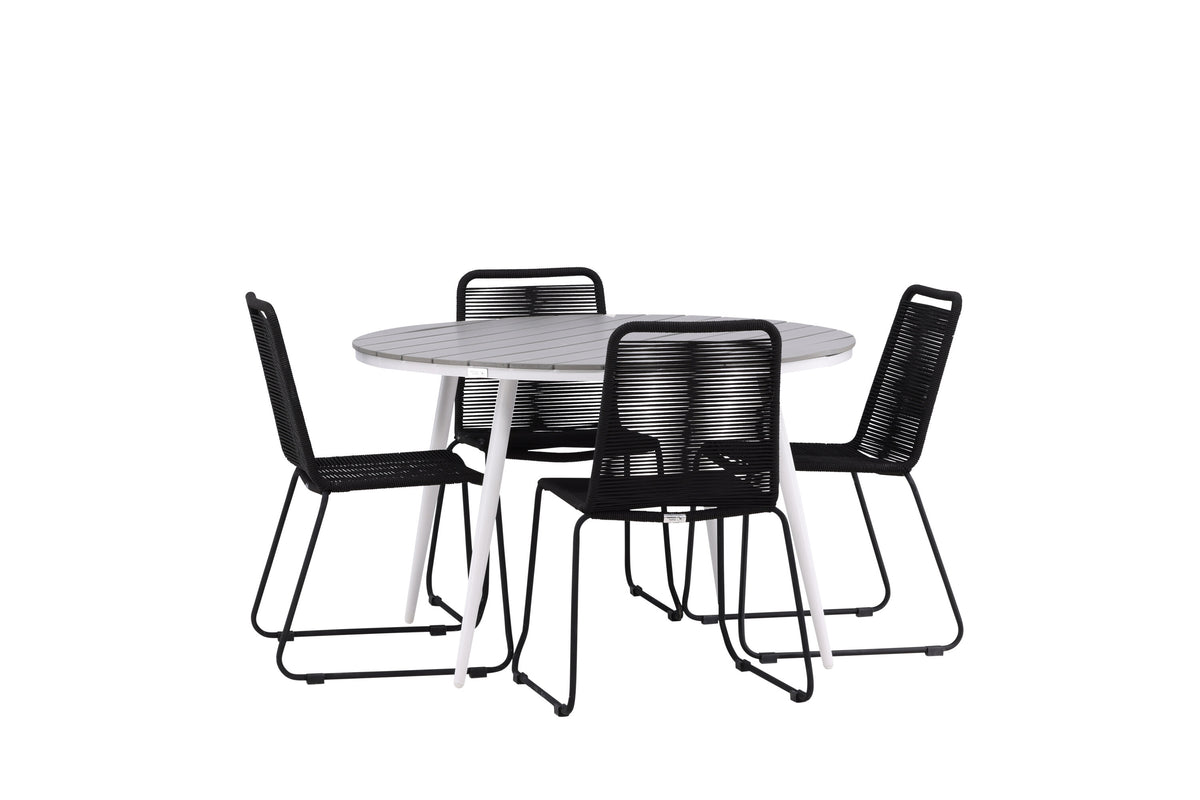 Break Matbord med Lindos Stolarna – Bord: ⌀120 Stol: 59x86x57