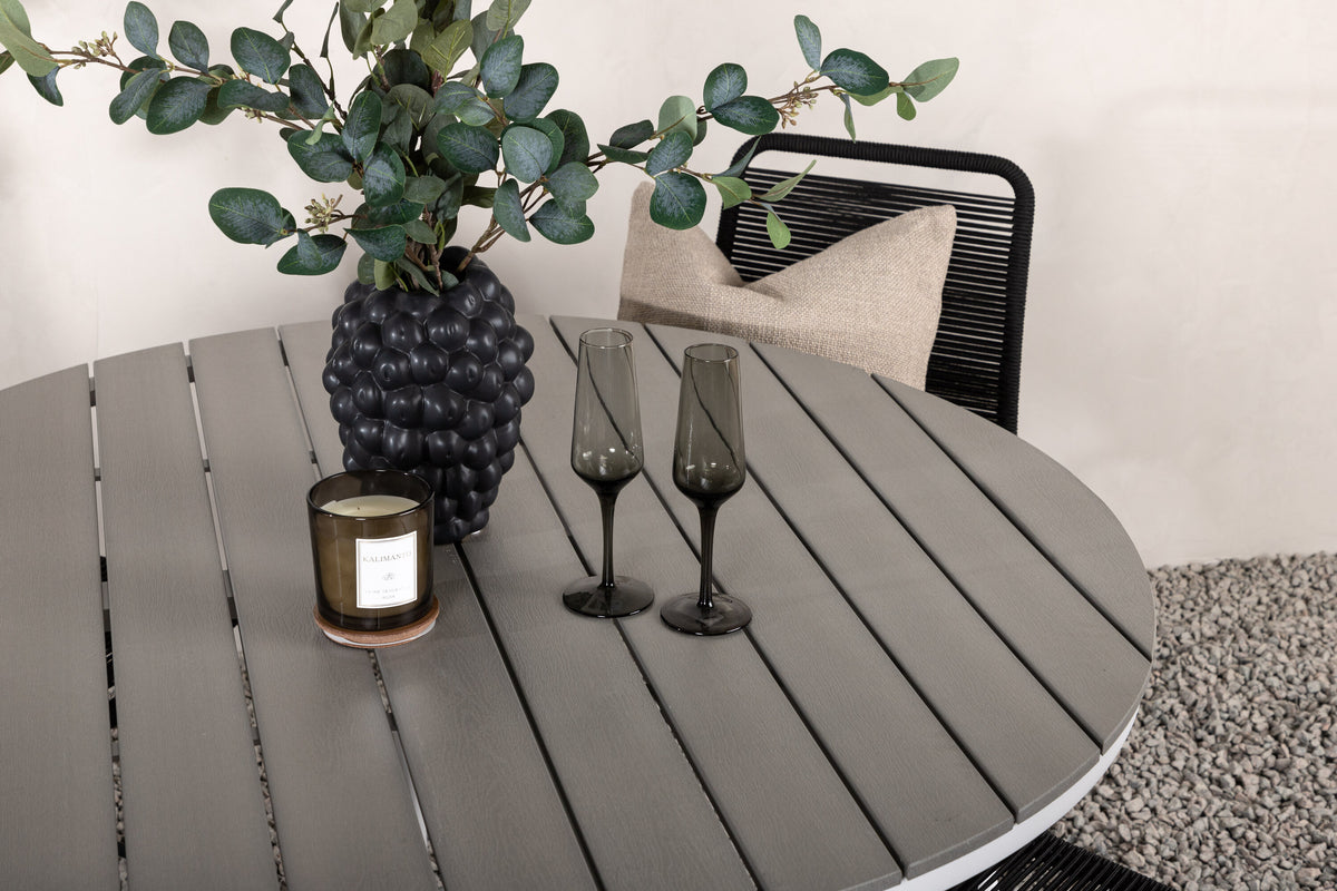 Break Matbord med Lindos Stolarna – Bord: ⌀120 Stol: 59x86x57