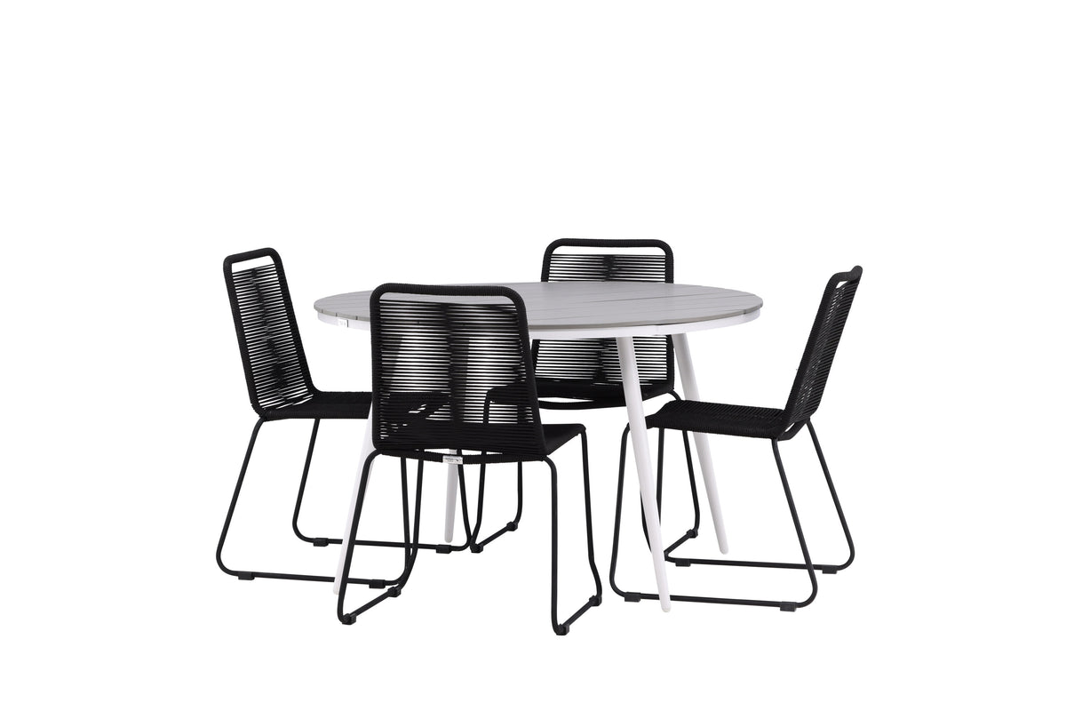 Break Matbord med Lindos Stolarna – Bord: ⌀120 Stol: 59x86x57