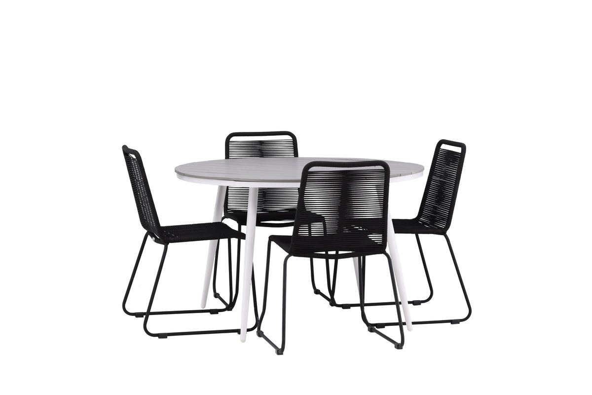 Break Matbord med Lindos Stolarna – Bord: ⌀120 Stol: 59x86x57