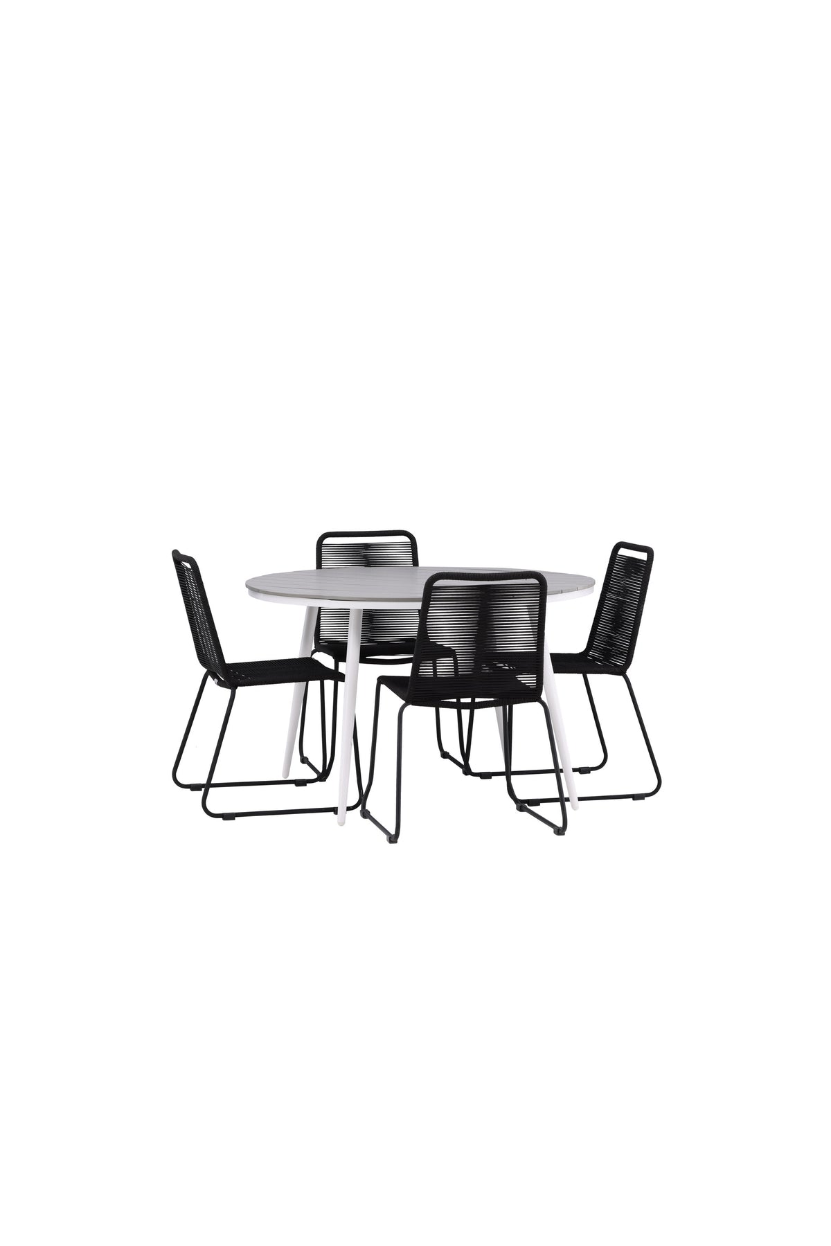 Break Matbord med Lindos Stolarna – Bord: ⌀120 Stol: 59x86x57