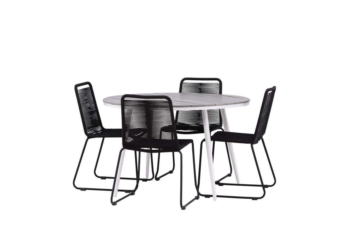 Break Matbord med Lindos Stolarna – Bord: ⌀120 Stol: 59x86x57