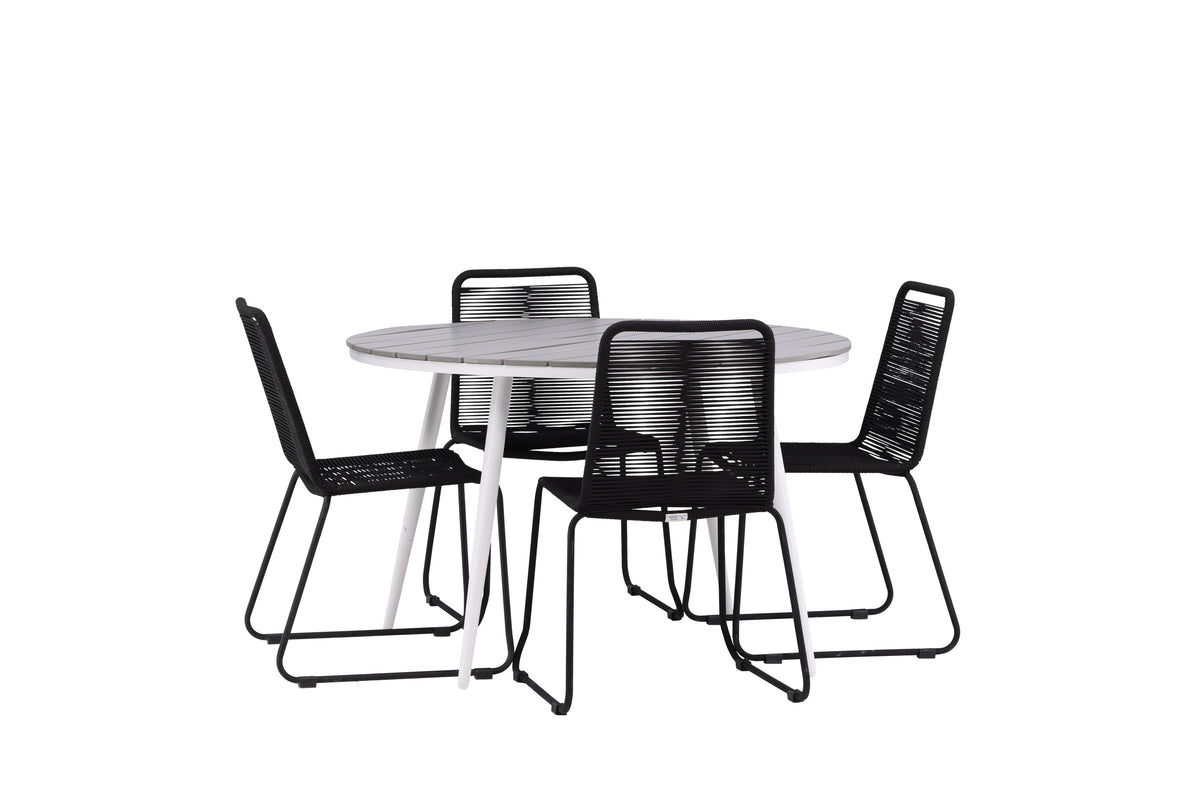 Break Matbord med Lindos Stolarna – Bord: ⌀120 Stol: 59x86x57
