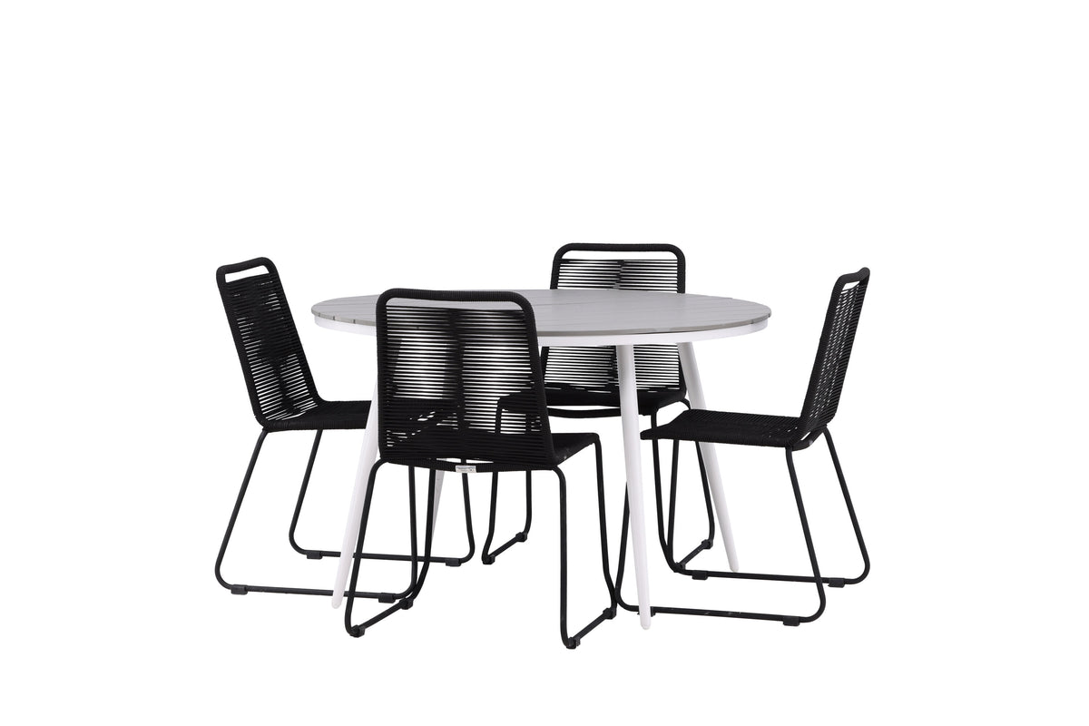 Break Matbord med Lindos Stolarna – Bord: ⌀120 Stol: 59x86x57