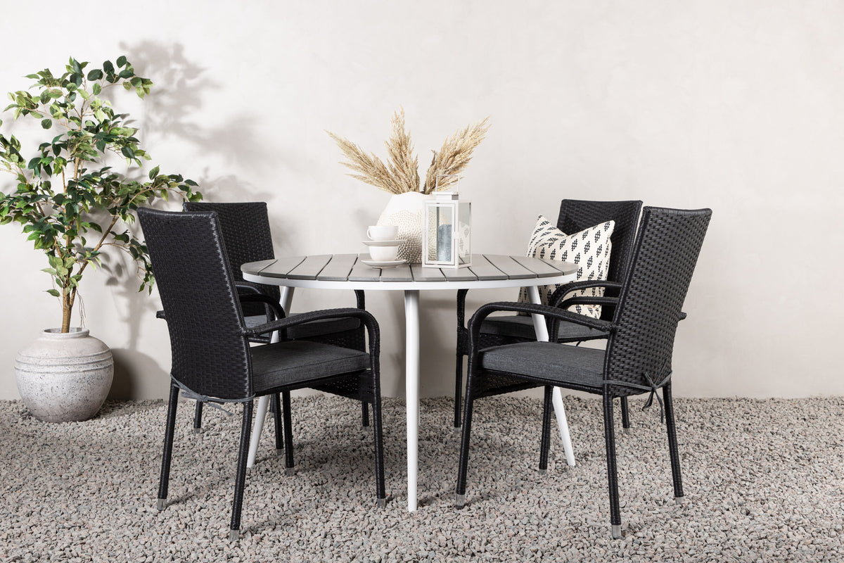 Break Matbord med Anna Stolarna – Bord: ⌀120 Stol: 64x95x55
