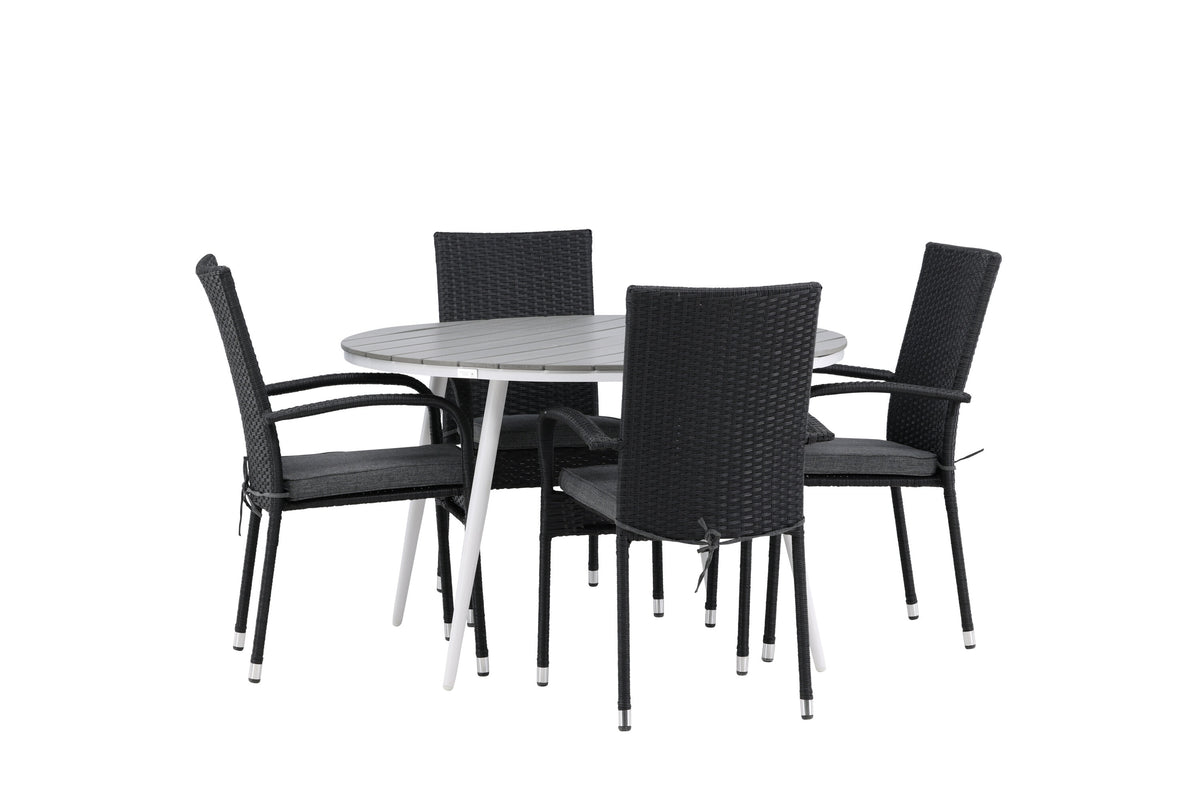 Break Matbord med Anna Stolarna – Bord: ⌀120 Stol: 64x95x55