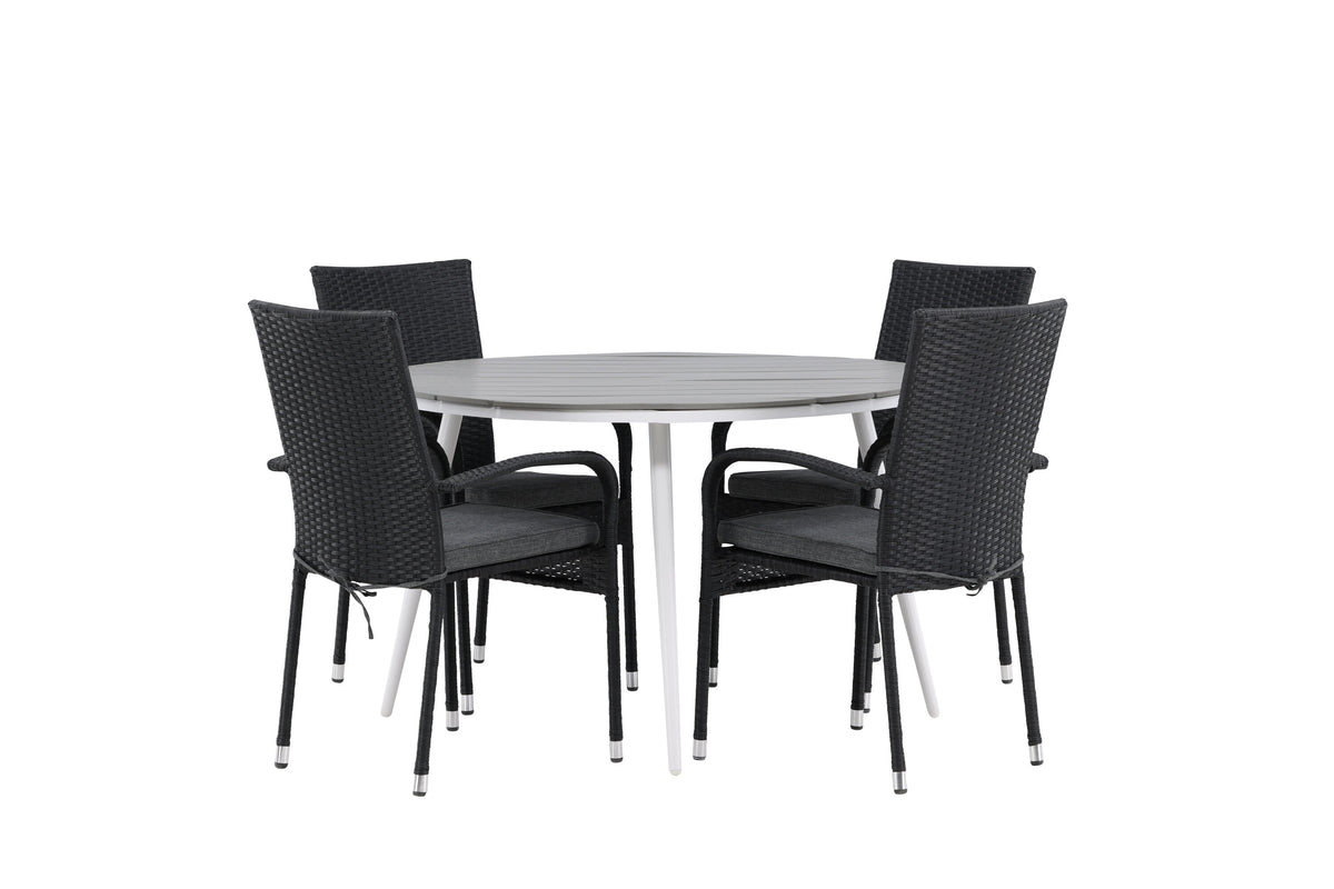 Break Matbord med Anna Stolarna – Bord: ⌀120 Stol: 64x95x55