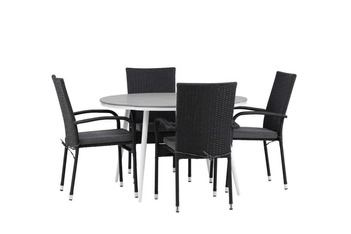 Break Matbord med Anna Stolarna – Bord: ⌀120 Stol: 64x95x55