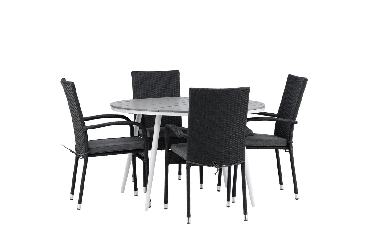 Break Matbord med Anna Stolarna – Bord: ⌀120 Stol: 64x95x55