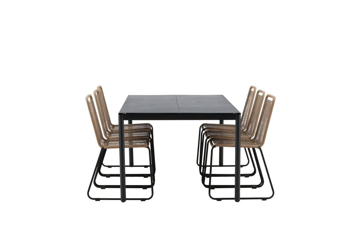Modena Matbord med Lindos Stolarna – Bord: 75x200x100 Stol: 59x86x57
