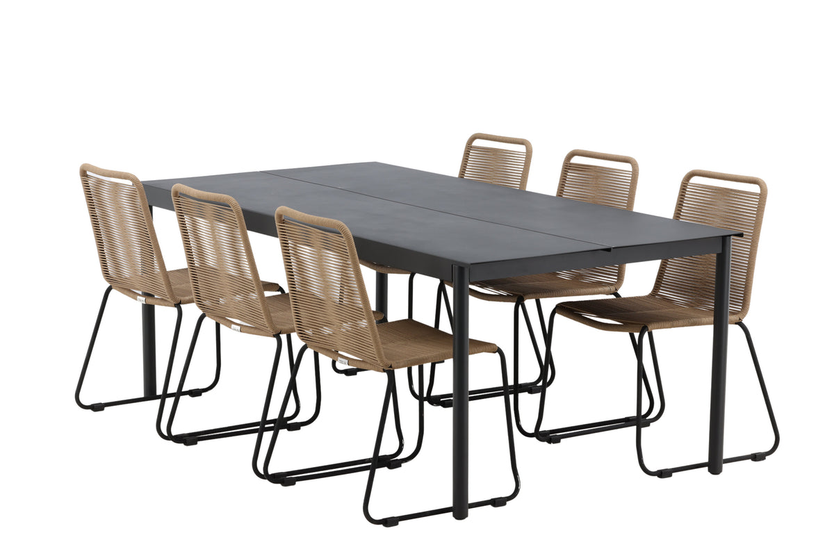 Modena Matbord med Lindos Stolarna – Bord: 75x200x100 Stol: 59x86x57