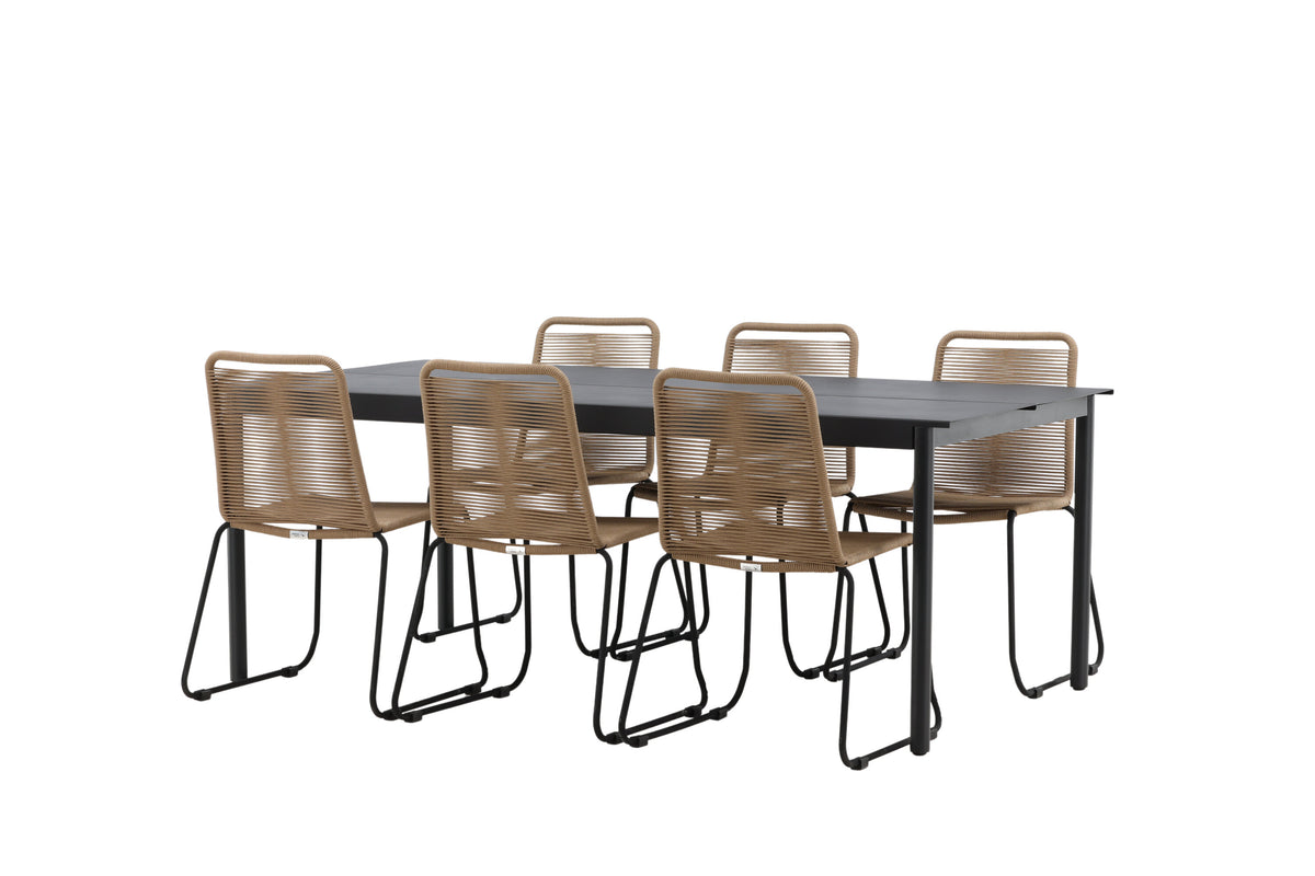 Modena Matbord med Lindos Stolarna – Bord: 75x200x100 Stol: 59x86x57