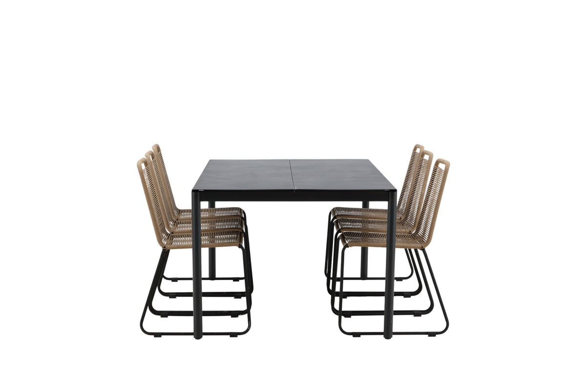 Modena Matbord med Lindos Stolarna – Bord: 75x200x100 Stol: 59x86x57