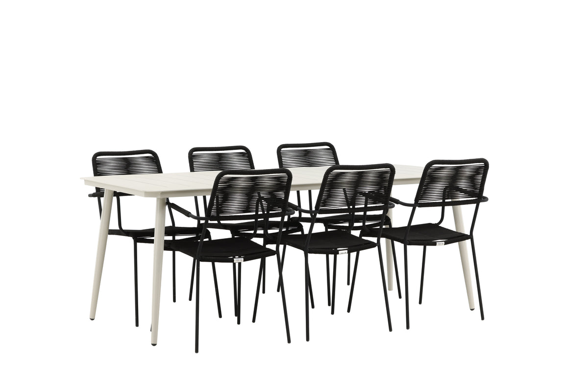 Lina Matbord med Lindos Stolarna – Bord: 75x200x90 Stol: 66x85x55