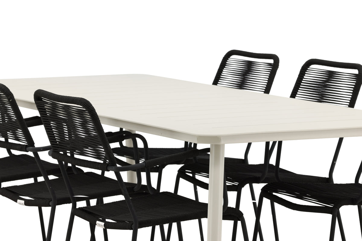 Lina Matbord med Lindos Stolarna – Bord: 75x200x90 Stol: 66x85x55