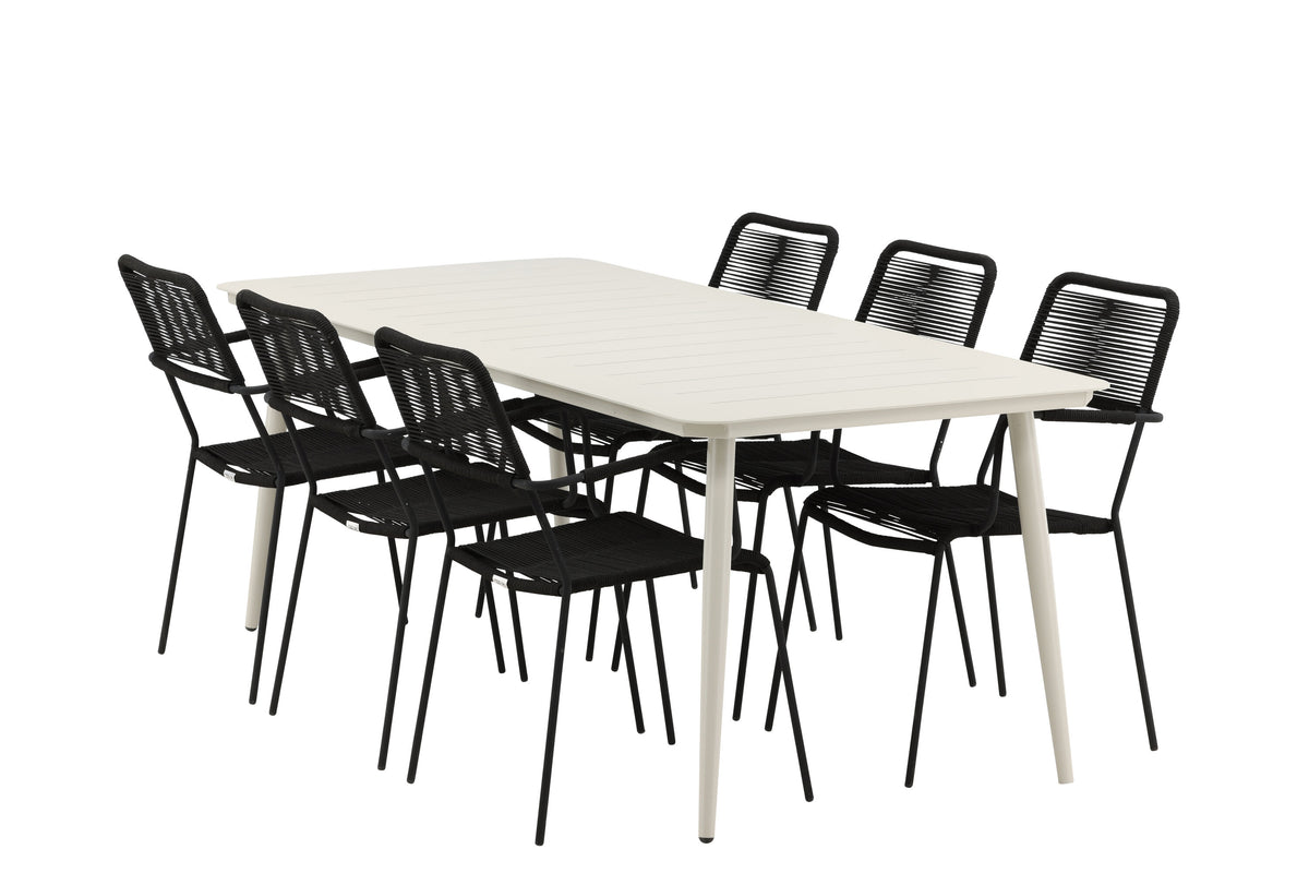 Lina Matbord med Lindos Stolarna – Bord: 75x200x90 Stol: 66x85x55