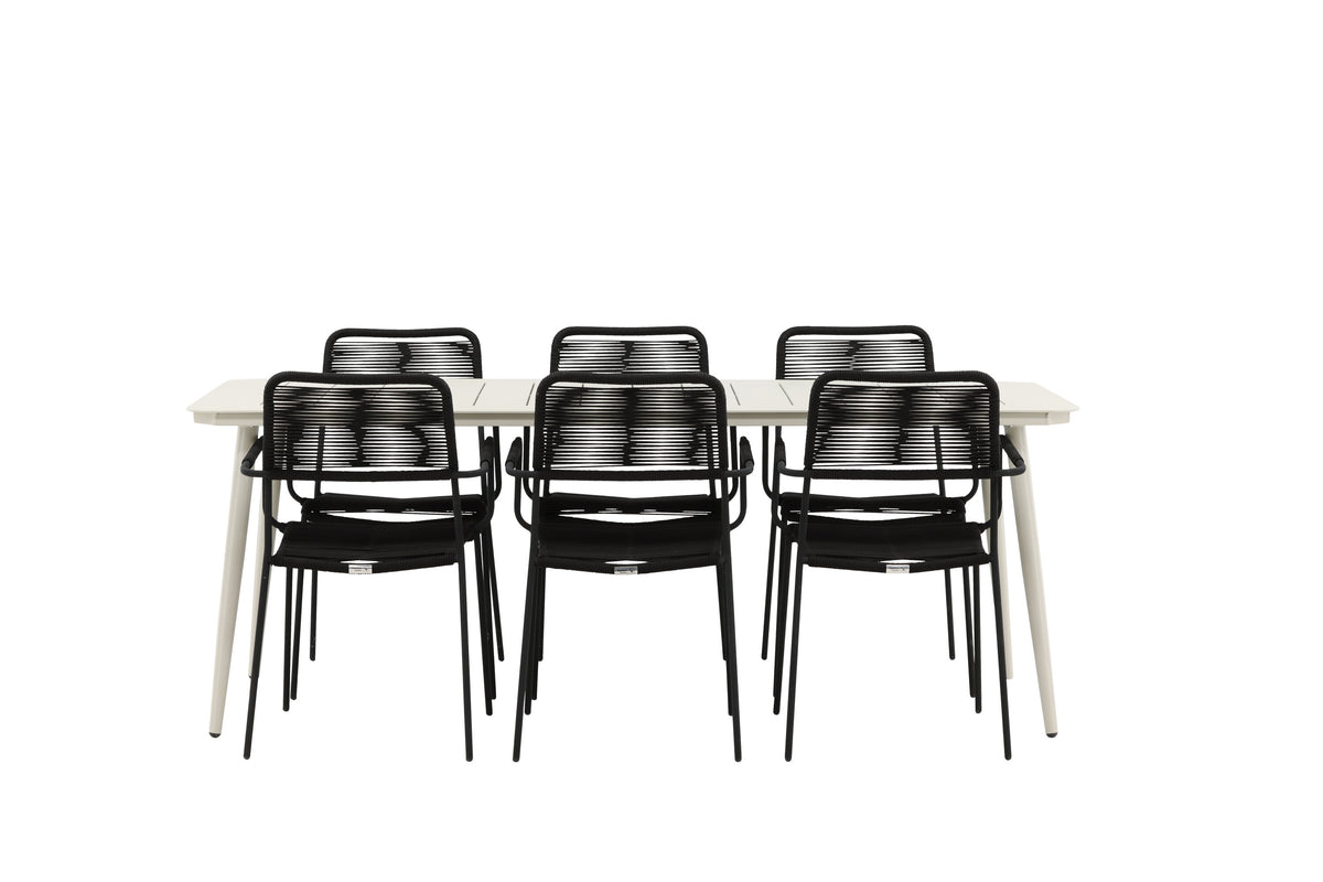 Lina Matbord med Lindos Stolarna – Bord: 75x200x90 Stol: 66x85x55