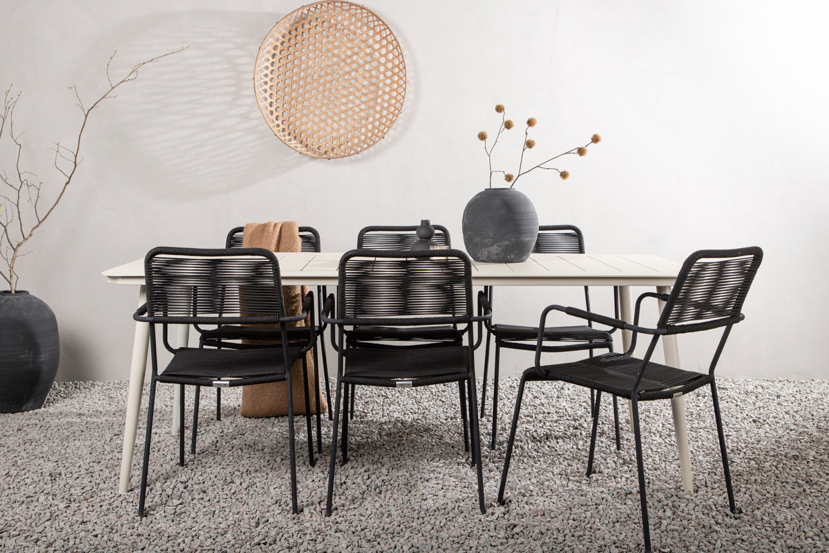 Lina Matbord med Lindos Stolarna – Bord: 75x200x90 Stol: 66x85x55