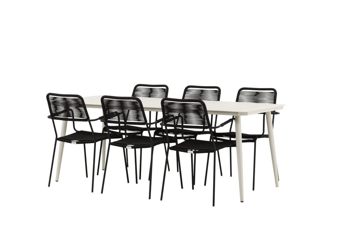 Lina Matbord med Lindos Stolarna – Bord: 75x200x90 Stol: 66x85x55