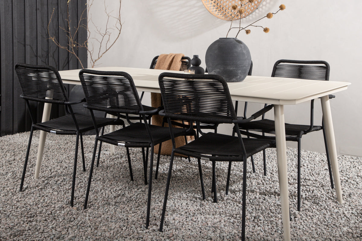 Lina Matbord med Lindos Stolarna – Bord: 75x200x90 Stol: 66x85x55