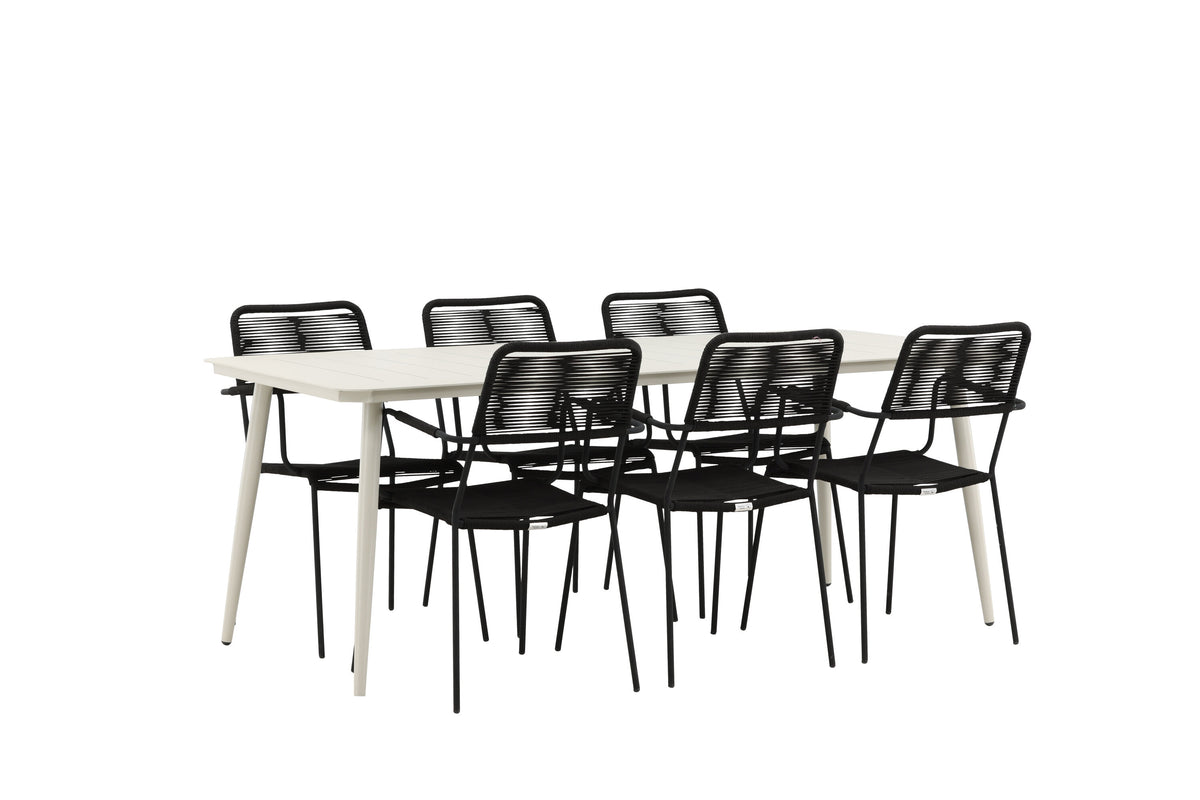Lina Matbord med Lindos Stolarna – Bord: 75x200x90 Stol: 66x85x55