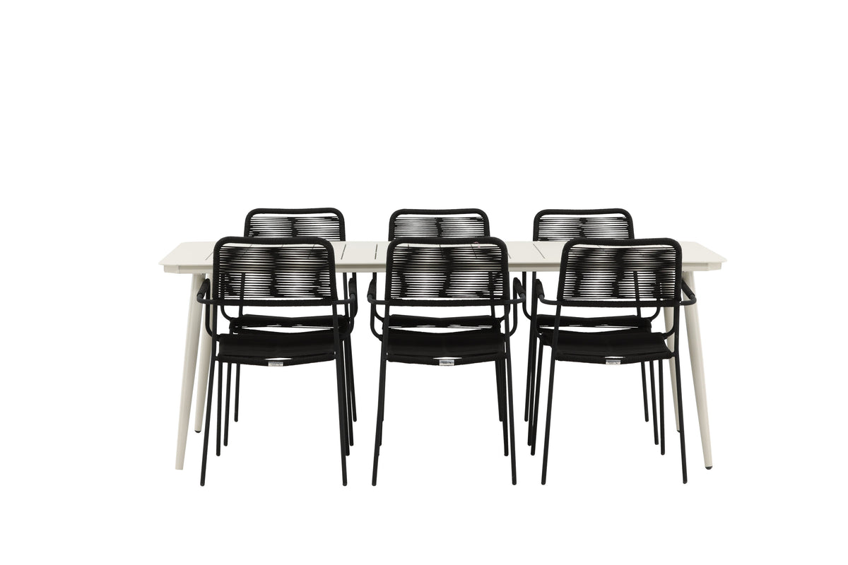 Lina Matbord med Lindos Stolarna – Bord: 75x200x90 Stol: 66x85x55