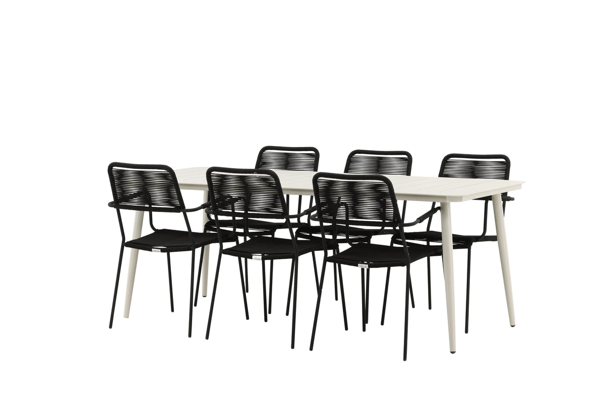 Lina Matbord med Lindos Stolarna – Bord: 75x200x90 Stol: 66x85x55