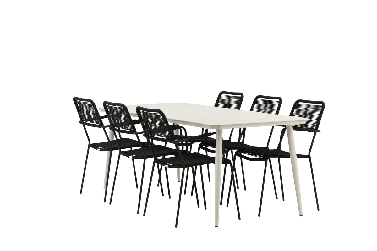 Lina Matbord med Lindos Stolarna – Bord: 75x200x90 Stol: 66x85x55