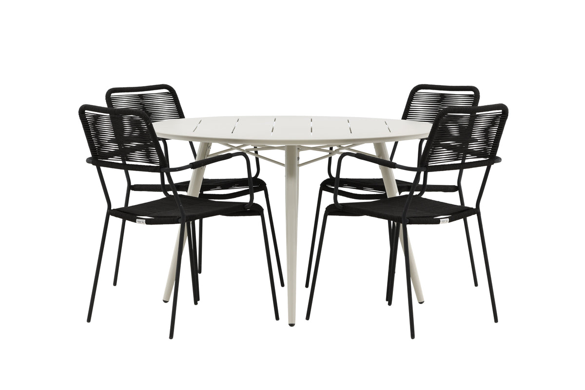 Lina Matbord med Lindos Stolarna – Bord: ⌀120 Stol: 66x85x55