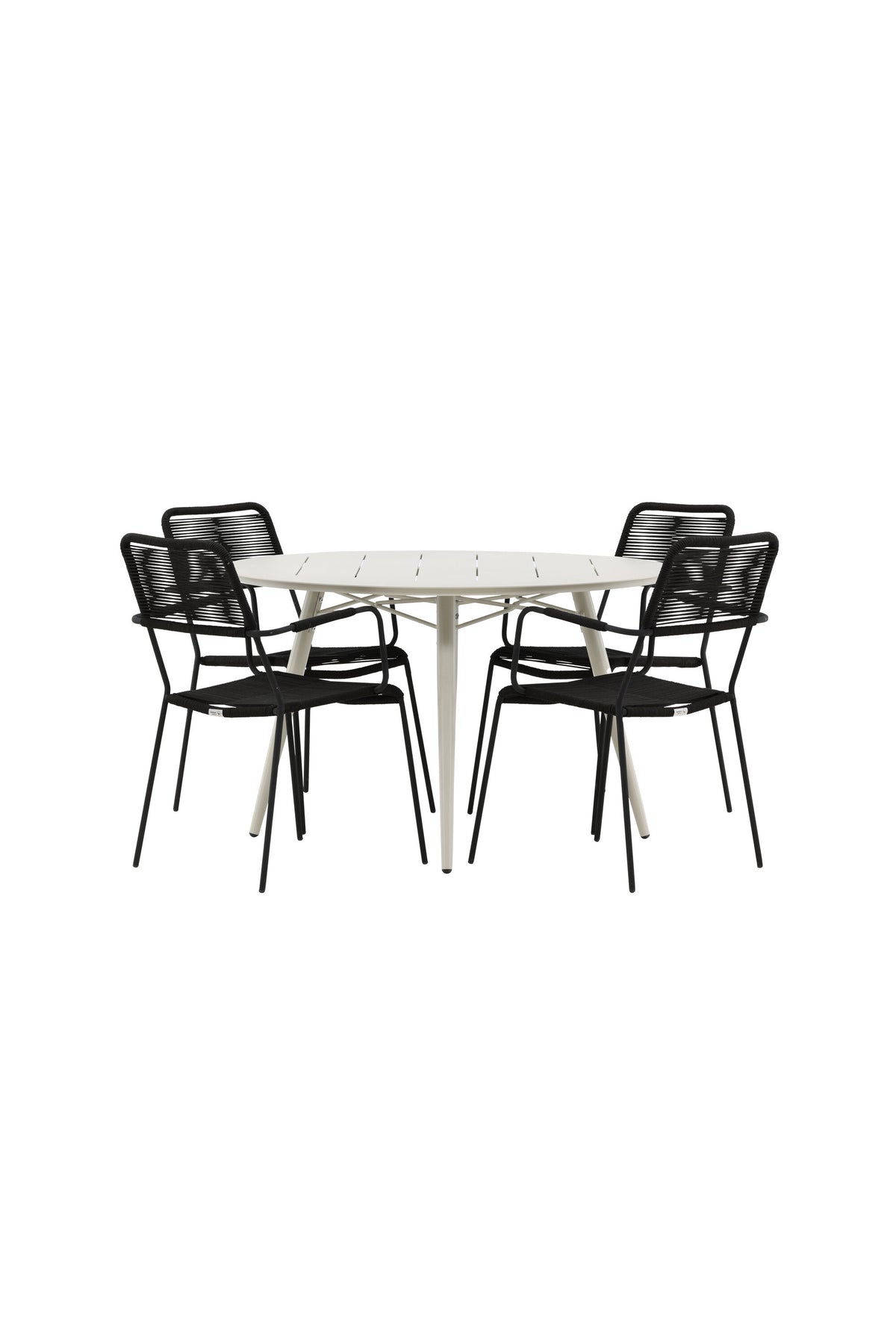 Lina Matbord med Lindos Stolarna – Bord: ⌀120 Stol: 66x85x55