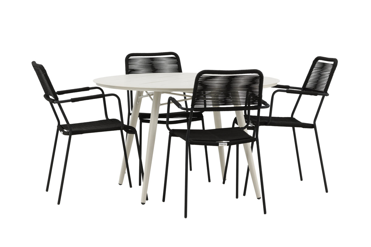 Lina Matbord med Lindos Stolarna – Bord: ⌀120 Stol: 66x85x55
