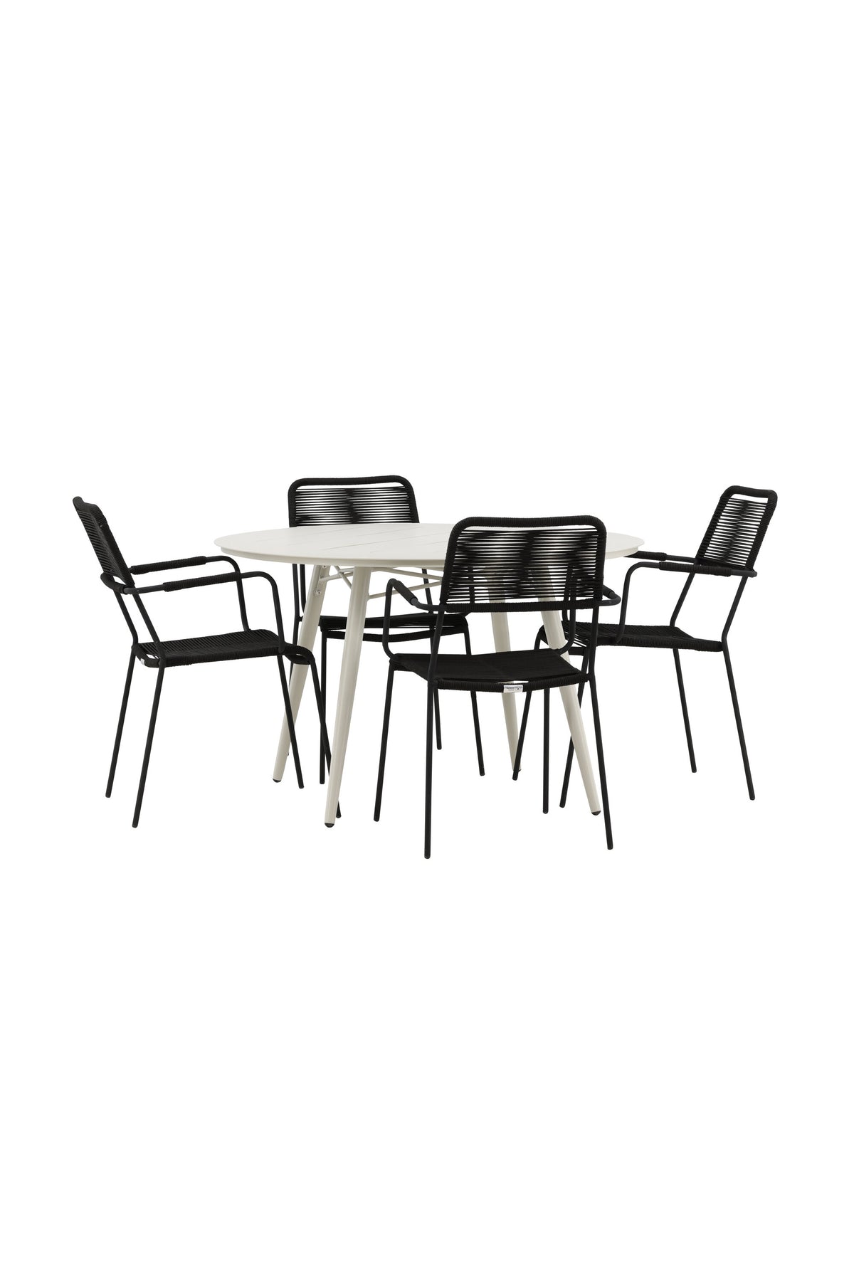 Lina Matbord med Lindos Stolarna – Bord: ⌀120 Stol: 66x85x55