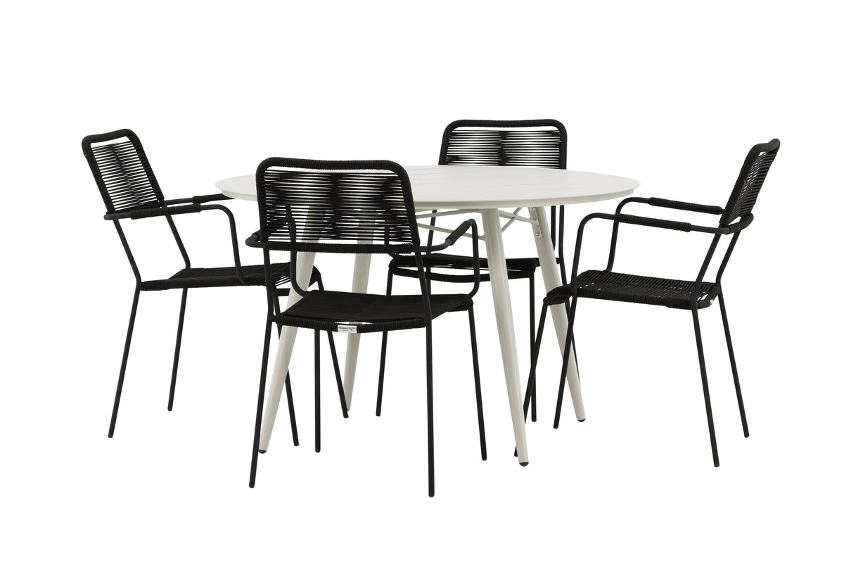 Lina Matbord med Lindos Stolarna – Bord: ⌀120 Stol: 66x85x55