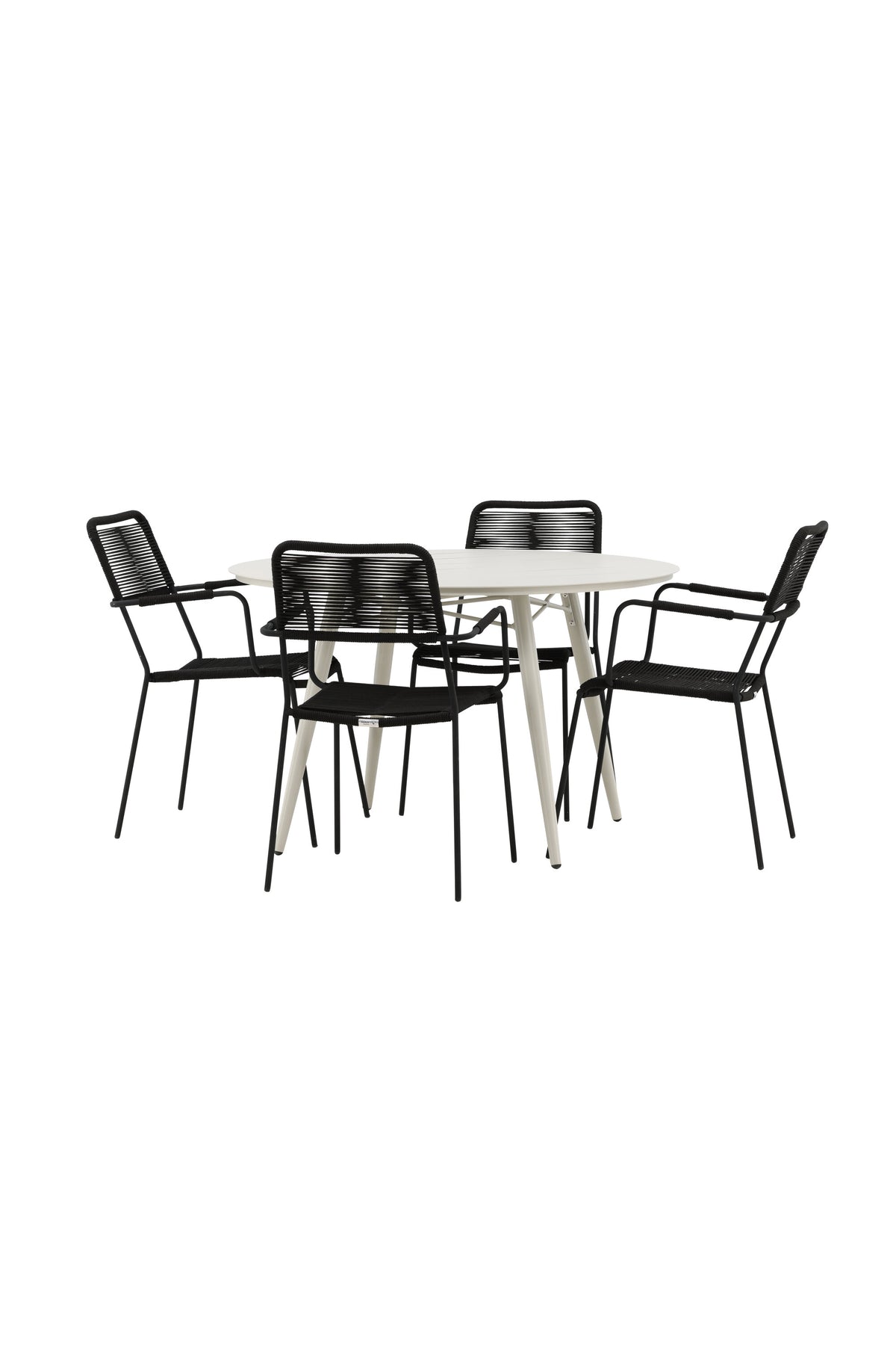 Lina Matbord med Lindos Stolarna – Bord: ⌀120 Stol: 66x85x55