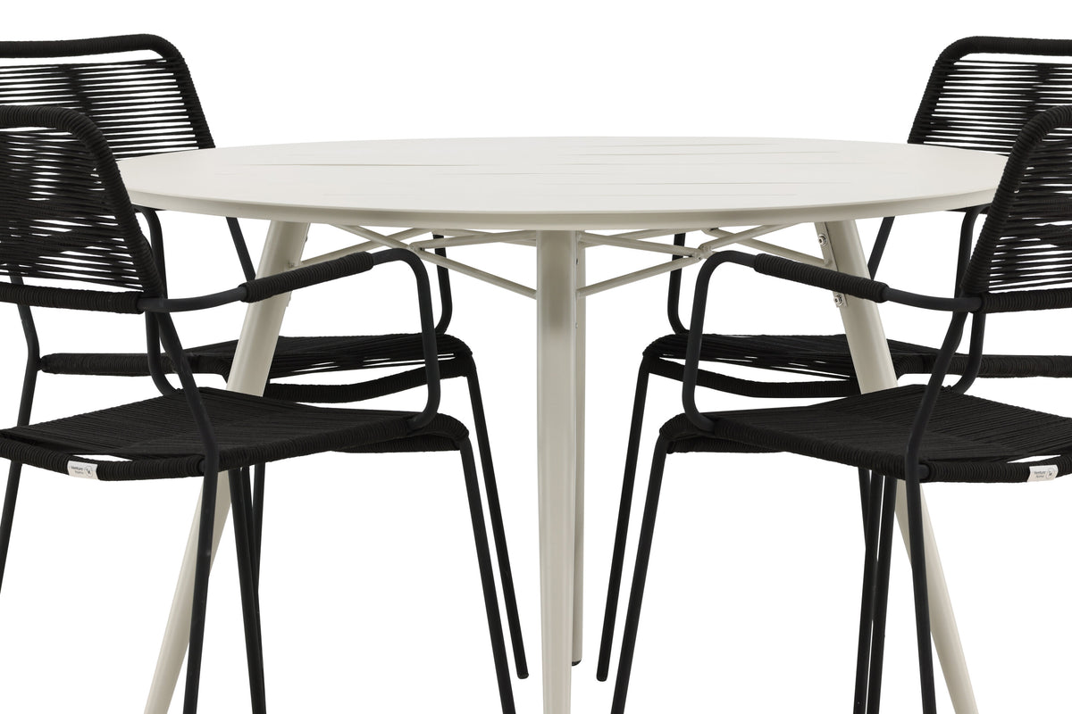 Lina Matbord med Lindos Stolarna – Bord: ⌀120 Stol: 66x85x55