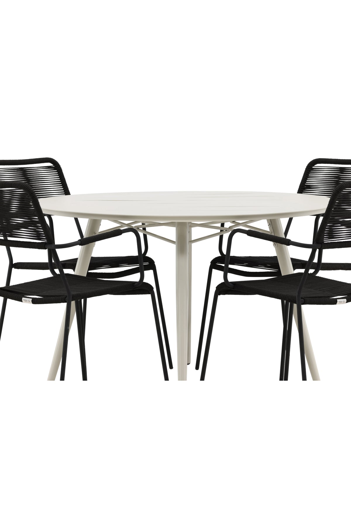 Lina Matbord med Lindos Stolarna – Bord: ⌀120 Stol: 66x85x55