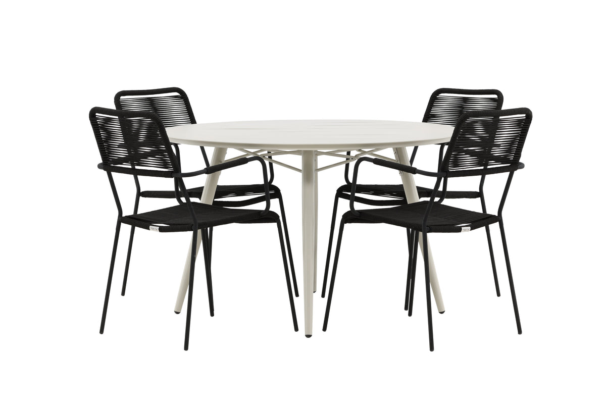Lina Matbord med Lindos Stolarna – Bord: ⌀120 Stol: 66x85x55