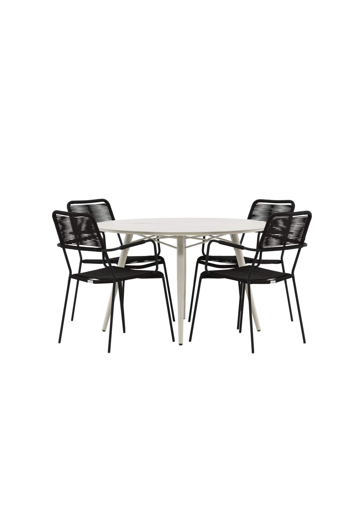 Lina Matbord med Lindos Stolarna – Bord: ⌀120 Stol: 66x85x55