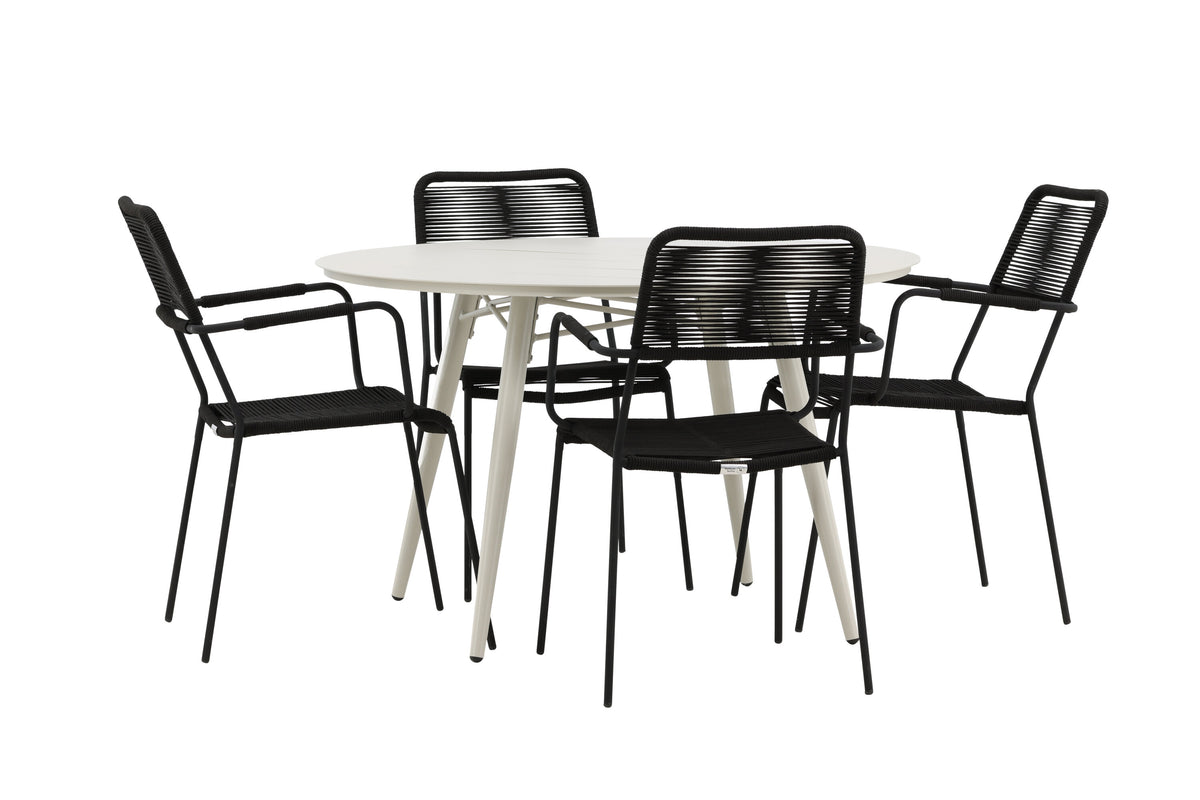 Lina Matbord med Lindos Stolarna – Bord: ⌀120 Stol: 66x85x55