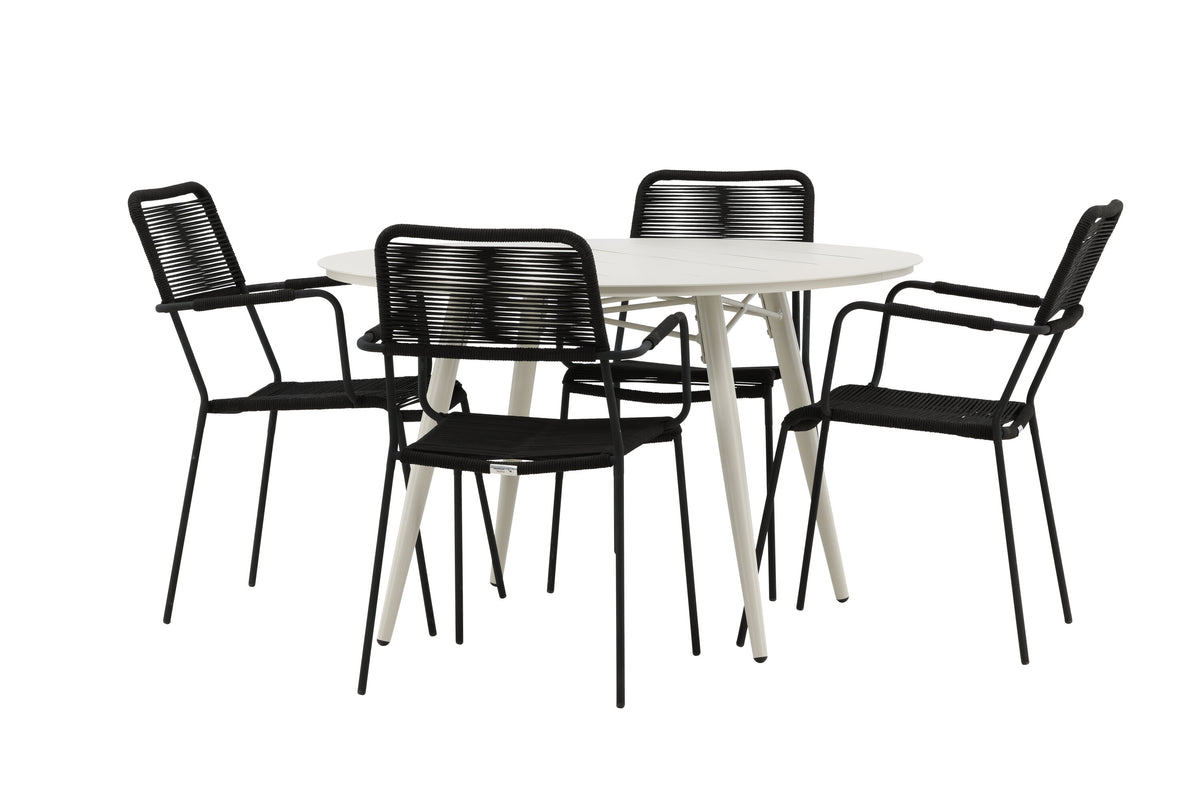 Lina Matbord med Lindos Stolarna – Bord: ⌀120 Stol: 66x85x55