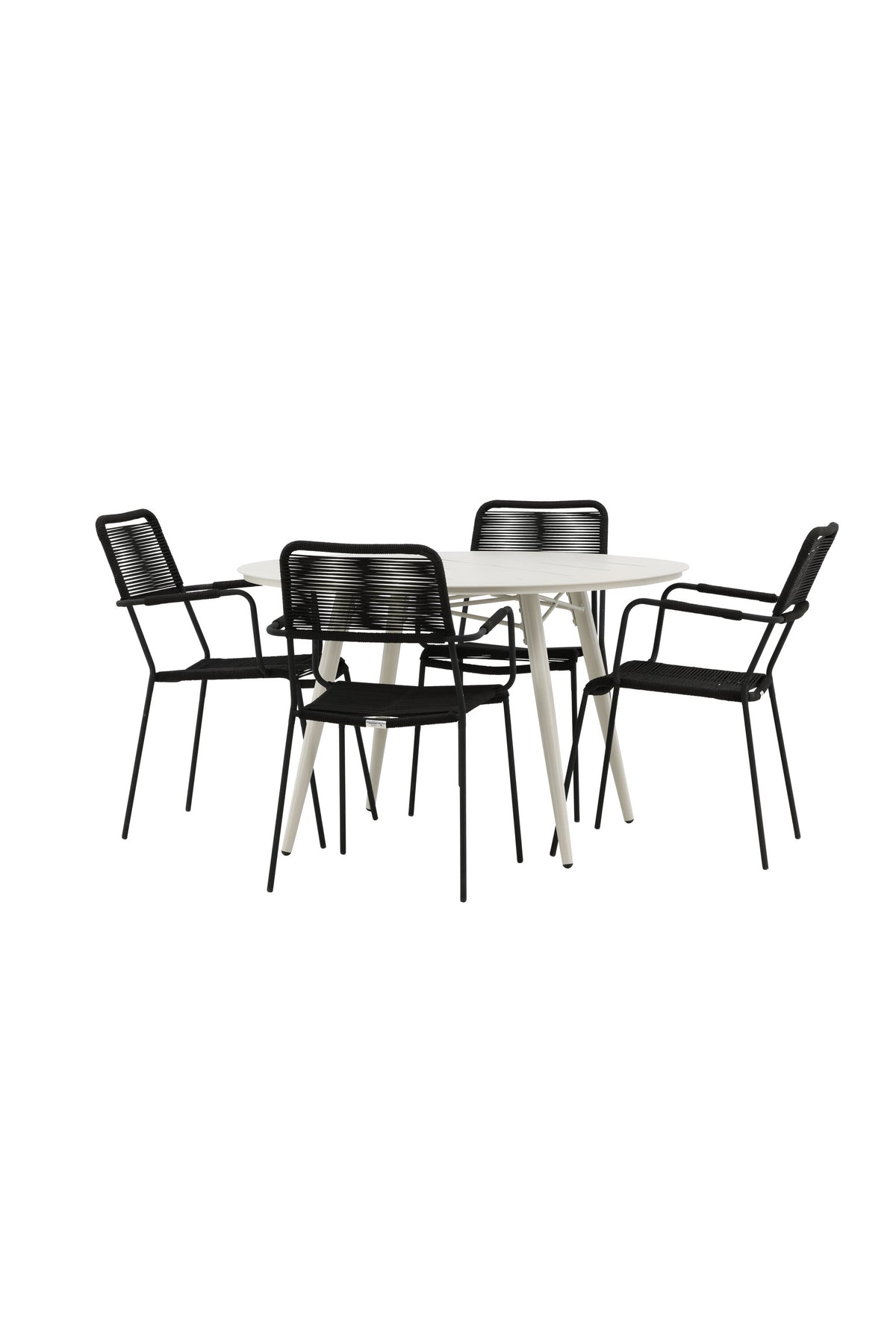 Lina Matbord med Lindos Stolarna – Bord: ⌀120 Stol: 66x85x55