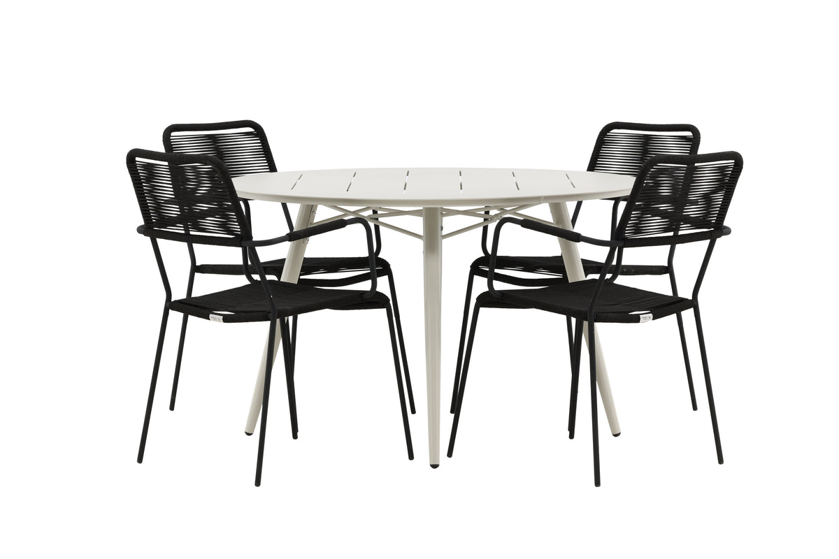 Lina Matbord med Lindos Stolarna – Bord: ⌀120 Stol: 66x85x55